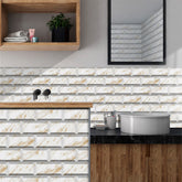 Beige Gold Marble Textured Peel and Stick Floor Stickers Luxury Tiles 9pcs